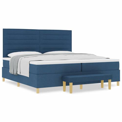 Krevet s uzglavljem i madracem & klupa plava 200x200 cm tkanina Cijena