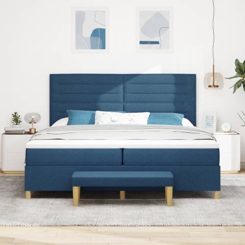 Krevet s uzglavljem i madracem & klupa plava 200x200 cm tkanina Cijena