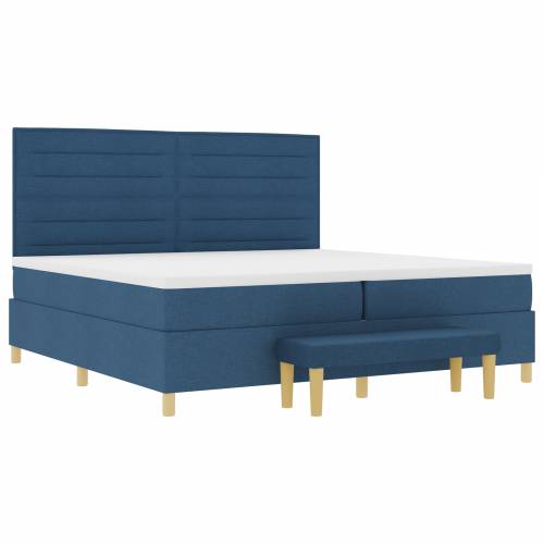 Krevet s uzglavljem i madracem & klupa plava 200x200 cm tkanina Cijena