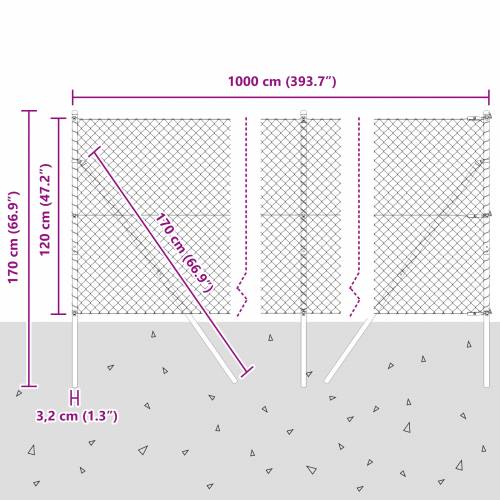 Ograda od lančane mreže s 7 stupova 1.2x10 m od pocinčanog čelika zelena Cijena