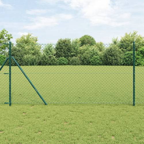 Ograda od lanca s 7 stupova 1.4x10 m Galvanizirani čelik Zelena Cijena