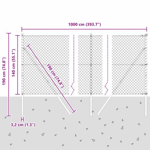 Ograda od lanca s 7 stupova 1.4x10 m Galvanizirani čelik Zelena Cijena
