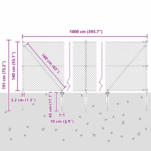 Ograda od lančane veze s 7 šiljaka 1.4x10 m pocinčani čelik Cijena
