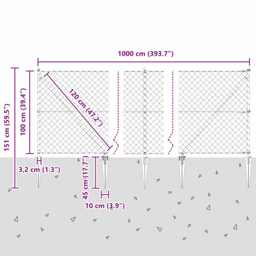Ograda od lančanih veza s 7 bodljikavih stupova 1x10 m cinkovan čelik Cijena