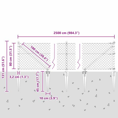 Ograda od lančane poveznice s 13 šiljaka 0.8x25 m pocinčanog čelika Cijena
