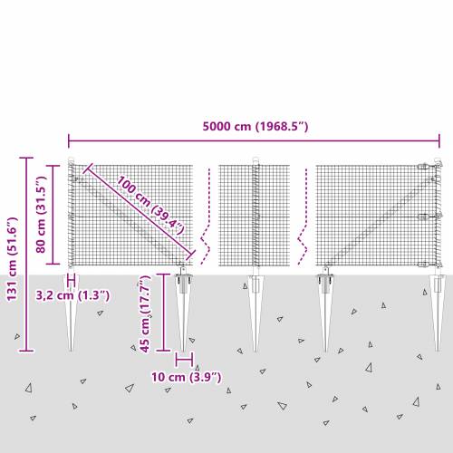 Zavarena Žičana Ograda sa 13 Sidrenih Stupova Siva 0.8x50 m Čelik Cijena