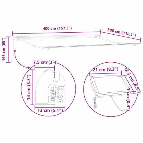 Manualna uvlačiva tenda s LED svjetlom u narančastoj i smeđoj boji 400x350 cm Cijena