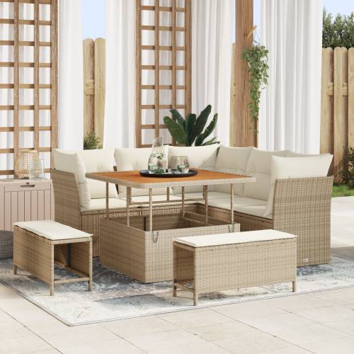 8 komadni vrtni sofa set s jastučićima bež poli ratan akacija Cijena