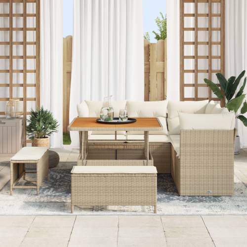 8 komadni vrtni sofa set s jastučićima bež poli ratan akacija Cijena