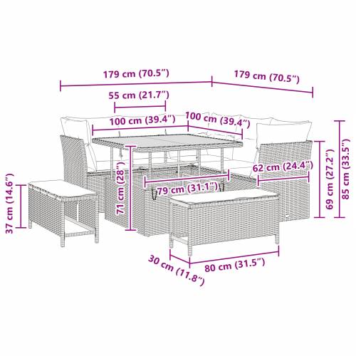 8 komadni vrtni sofa set s jastučićima bež poli ratan akacija Cijena