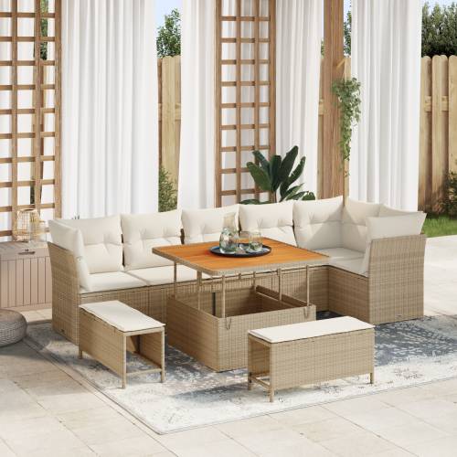 9-dijelni vrtni sofa set s jastučićima bež poli rattan akacija Cijena