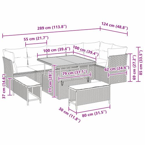 9-dijelni vrtni sofa set s jastučićima bež poli rattan akacija Cijena