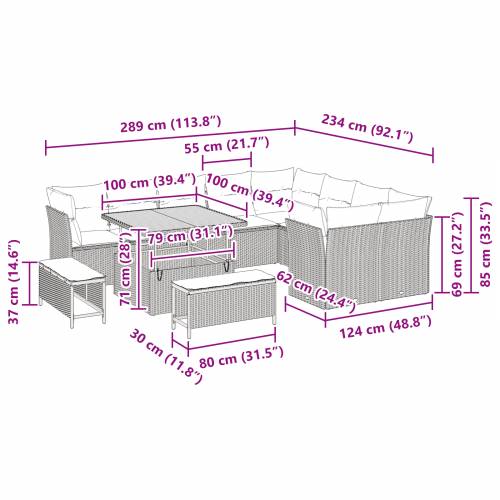 12-dijelni vrtni sofa set s jastučićima bež poli ratan akacija Cijena