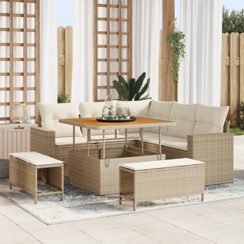 8-dijelni vrtni sofa set s jastučićima bež poli ratan akacija Cijena