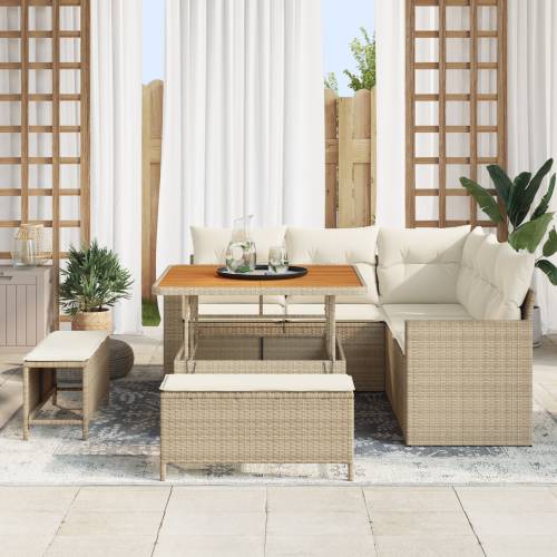 8-dijelni vrtni sofa set s jastučićima bež poli ratan akacija Cijena