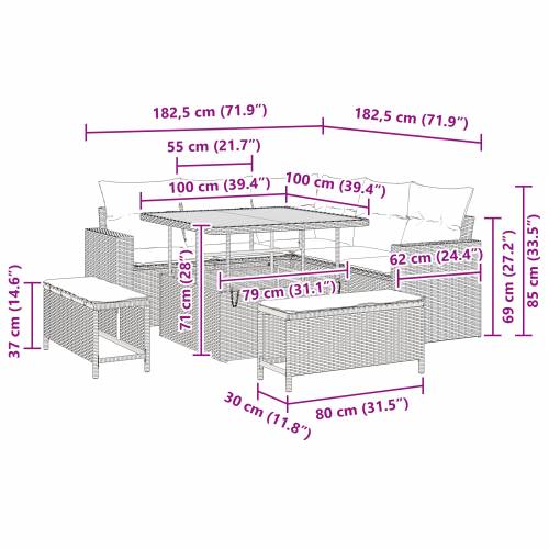 8-dijelni vrtni sofa set s jastučićima bež poli ratan akacija Cijena