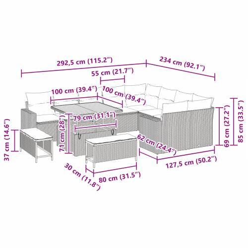 12-dijelni vrtni set sofa s jastučićima bež poli ratan akacija Cijena