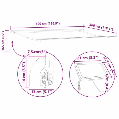 Ručna uvlačiva tenda s LED crvenim i bijelim prugama 500x300 cm Cijena