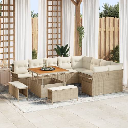 12-dijelni Vrtni Sofa Set s Jastučićima Bež Poli Ratan Akacija Cijena