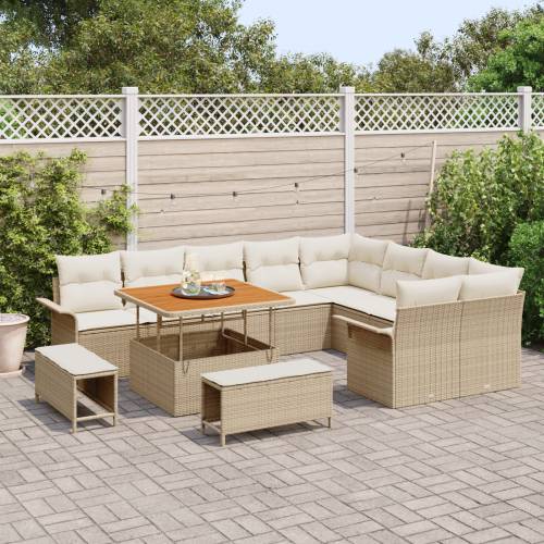 12-dijelni Vrtni Sofa Set s Jastučićima Bež Poli Ratan Akacija Cijena