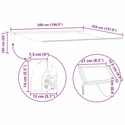 Ručno uvlačiva tenda s LED crveno-bijelim prugama 500x350 cm Cijena