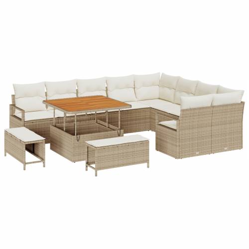 12-dijelni vrtni set sofa s jastučićima Bež poli ratan Cijena