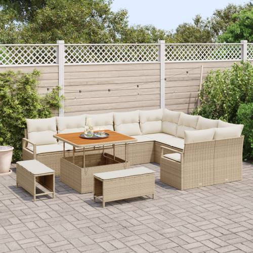 12-dijelni vrtni set sofa s jastučićima Bež poli ratan Cijena