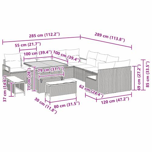 set vrtnih sofa s jastučićima Bež poli ratan akacija Cijena