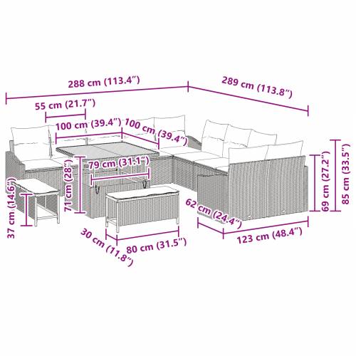 13 Dio Vrtni Sofa Set s Jastučićima Bež Poli Ratan Akacija Cijena
