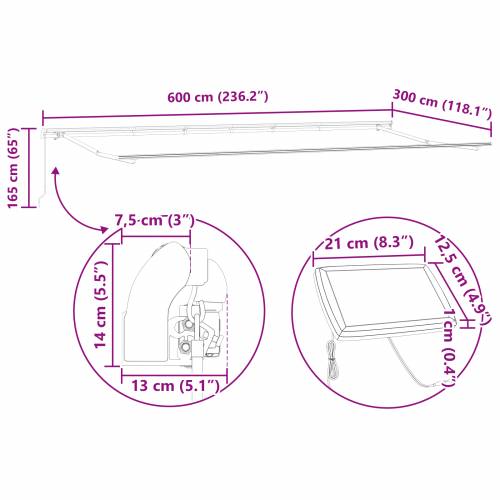 Ručna retraktabilna tenda s LED Crvena i bijela pruga 600x300 cm Cijena
