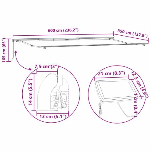 Manualna uvlačiva tenda s LED višebojnim prugama 600x350 cm Cijena