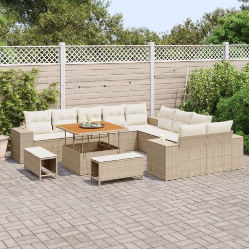 Set vrtnih sofa od 13 komada s jastučićima Bež Poli Ratan Akacija Cijena