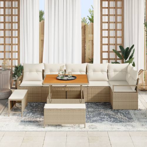 9-dijelni vrtni sofa set s jastučićima bež poli ratan akacija Cijena