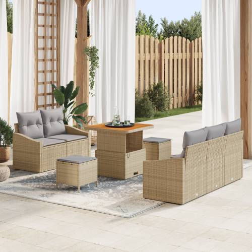 8 Dijelni Vrtni Sofa Set s Jastučićima Bež Poli Ratan Akacija Cijena