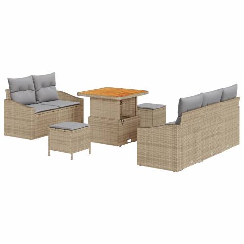 8 Dijelni Vrtni Sofa Set s Jastučićima Bež Poli Ratan Akacija Cijena