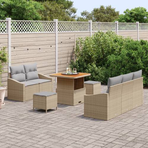 8 Dijelni Vrtni Sofa Set s Jastučićima Bež Poli Ratan Akacija Cijena