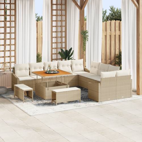 13 Dijelni Vrtni Sofa Set s Jastucima Bež Poliratan Acacia Cijena