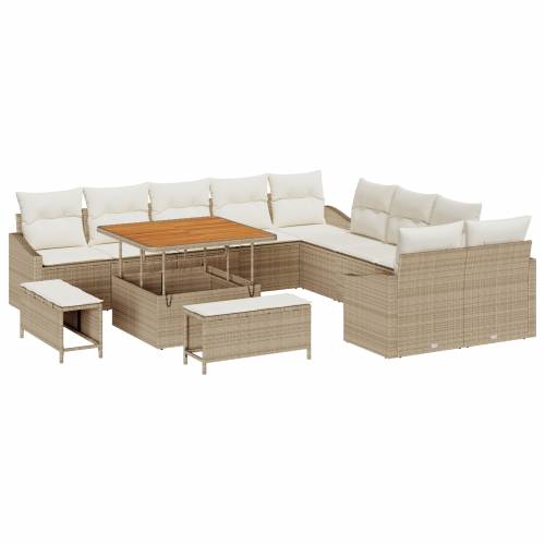 13 Dijelni Vrtni Sofa Set s Jastucima Bež Poliratan Acacia Cijena
