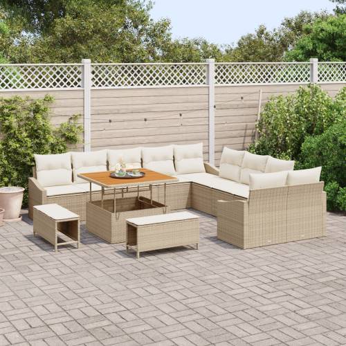 13 Dijelni Vrtni Sofa Set s Jastucima Bež Poliratan Acacia Cijena