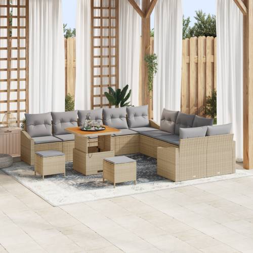 13 dijelni vrtni sofa set s jastučićima bež Poli Ratan Akacija Cijena