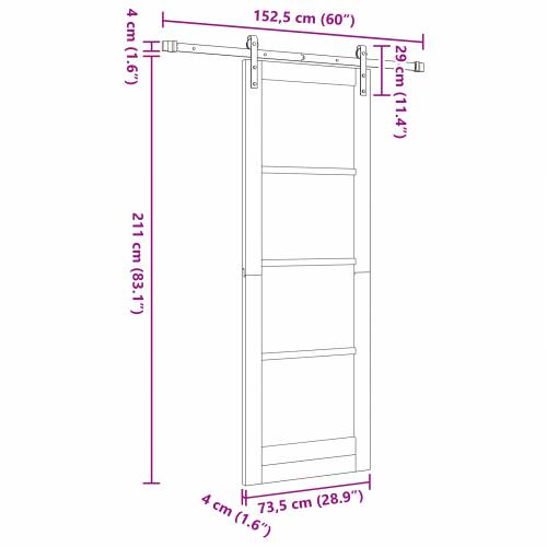 Klizna vrata s kompletnim hardverom 73.5x211 cm od čvrstog drva bora Cijena