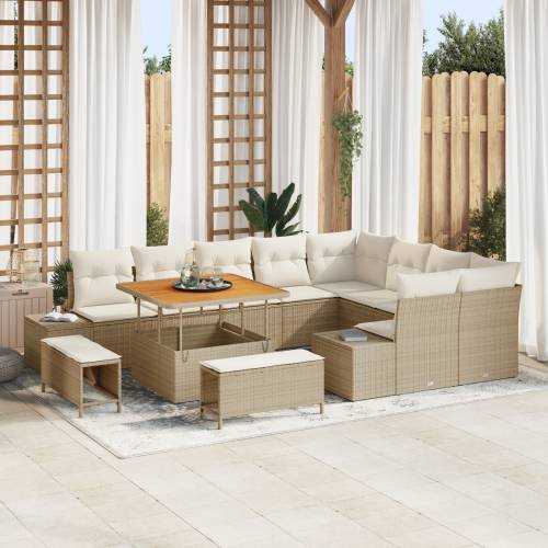12 Dijelni Vrtni Sofa Set s Jastučićima Bež Poli Ratan Akacija Cijena