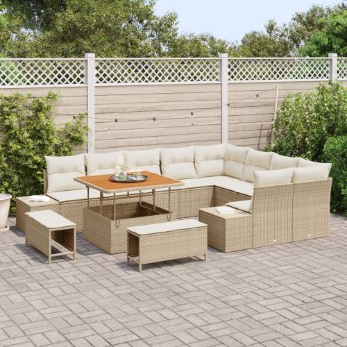12 Dijelni Vrtni Sofa Set s Jastučićima Bež Poli Ratan Akacija Cijena