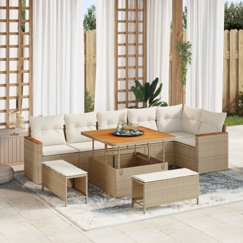 9-dijelni vrtni sofa set s jastučićima bež poli ratan akacija Cijena