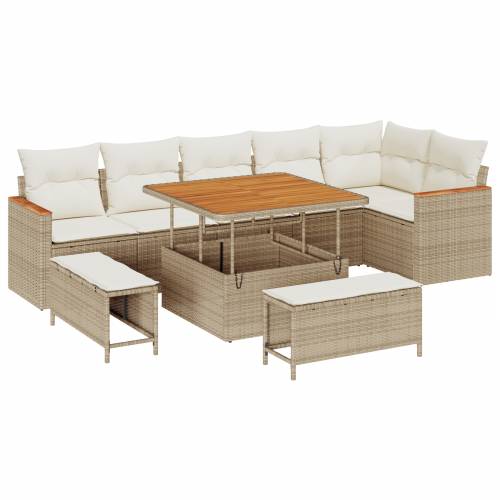 9-dijelni vrtni sofa set s jastučićima bež poli ratan akacija Cijena