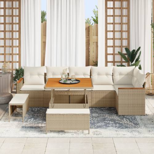9-dijelni vrtni sofa set s jastučićima bež poli ratan akacija Cijena