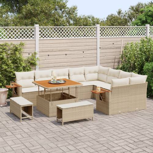 12-dijelni vrtni set sofa s jastučićima bež poli ratan akacija Cijena