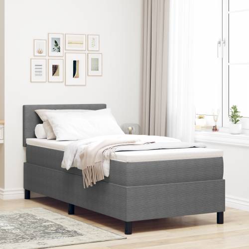 Krevet s box springom s madracem & LED svjetlom Sivi Jednokrevetni Rebrasta tkanina Cijena