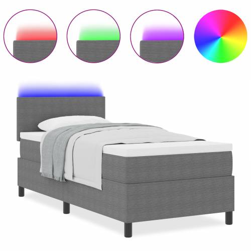 Krevet s box springom s madracem & LED svjetlom Sivi Jednokrevetni Rebrasta tkanina Cijena