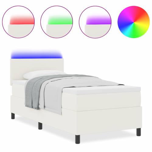 Box Spring Krevet s Madracem & LED Krem 90x200 cm Kordura tkanina Cijena